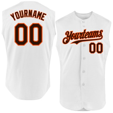 Custom Name and Number Authentic Baseball Jersey - Personalized White Brown-Orange Sleeveless Design Personalized White Brown-Orange