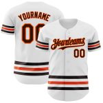 Custom Name and Number Personalized White Brown-Orange Line Baseball Jersey - Authentic Team Apparel Personalized White Brown-Orange