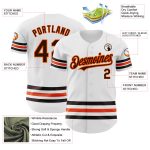 Custom Name and Number Personalized White Brown-Orange Line Baseball Jersey - Authentic Team Apparel Personalized White Brown-Orange