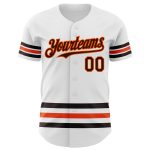 Custom Name and Number Personalized White Brown-Orange Line Baseball Jersey - Authentic Team Apparel Personalized White Brown-Orange
