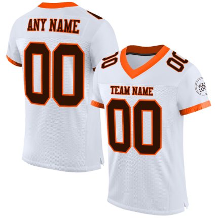 Personalized Authentic Football Jersey - White Brown Orange Mesh Design Personalized White Brown-Orange Mesh Authentic Football
