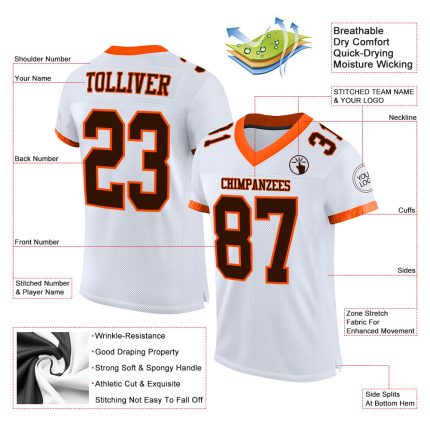 Personalized Authentic Football Jersey - White Brown Orange Mesh Design Personalized White Brown-Orange Mesh Authentic Football
