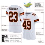Custom Authentic Football Jersey with Personalized Name and Number - White Brown-Orange Mesh Design Personalized White Brown-Orange