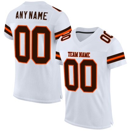 Custom Authentic Football Jersey with Personalized Name and Number - White Brown-Orange Mesh Design Personalized White Brown-Orange