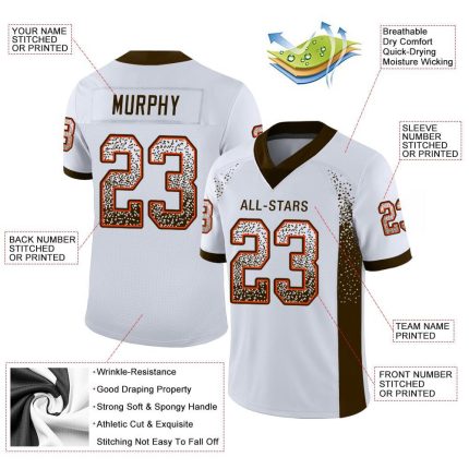 Custom Name Number Fashion Football Jersey - Personalized White Brown Orange Mesh Drift Style Personalized White Brown-Orange