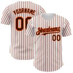 Custom Brown-Orange Authentic Baseball Jersey with Personalized Name and Number - White Brown Orange Pinstripe Design Personalized