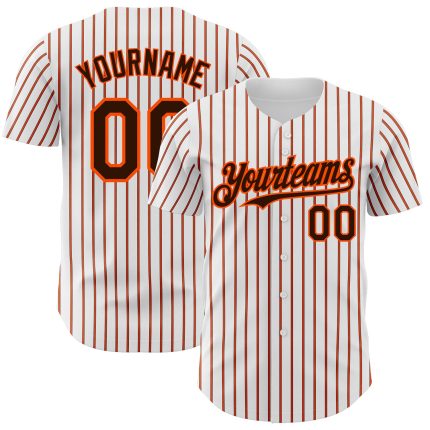 Custom Brown-Orange Authentic Baseball Jersey with Personalized Name and Number - White Brown Orange Pinstripe Design Personalized