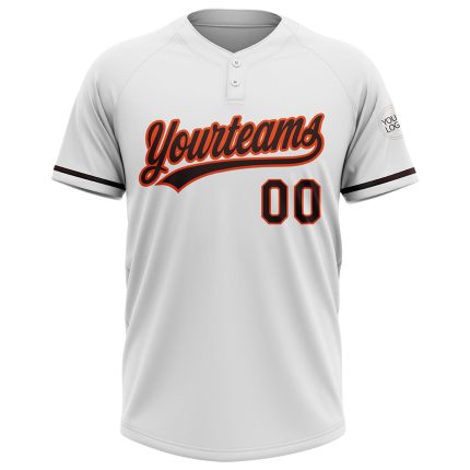 Custom Name Number Unisex Softball Jersey Personalized White Brown Orange Two-Button Design Personalized White Brown-Orange