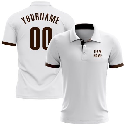 Custom Name Number Performance Golf Polo Shirt - Personalized White Brown Team Apparel Personalized White Brown Performance