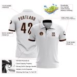 Custom Name Number Performance Golf Polo Shirt - Personalized White Brown Team Apparel Personalized White Brown Performance