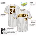 Personalized Authentic Baseball Jersey - White Brown Pinstripe with Brown-Gold Design Personalized White Brown Pinstripe