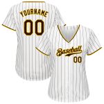 Custom Personalized Brown-Gold Pinstripe Baseball Jersey with Your Name and Number - Authentic Team Gear Personalized White