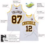 Personalized Brown-Gold Pinstripe Basketball Jersey - Authentic White Brown Design Personalized White Brown Pinstripe Brown-Gold