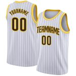 Custom Name Number Brown Gold Pinstripe Basketball Jersey Personalized Authentic Team Wear Personalized White Brown Pinstripe