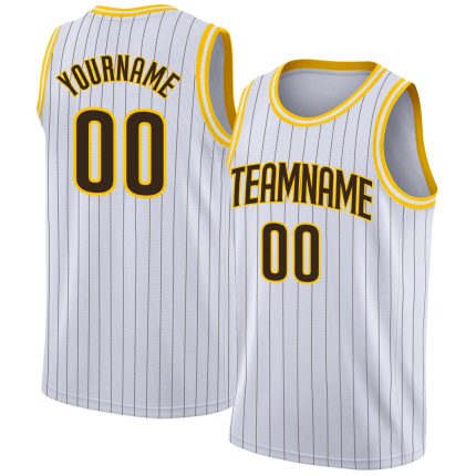 Custom Name Number Brown Gold Pinstripe Basketball Jersey Personalized Authentic Team Wear Personalized White Brown Pinstripe