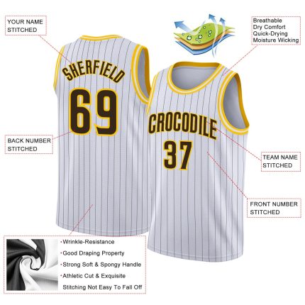 Custom Name Number Brown Gold Pinstripe Basketball Jersey Personalized Authentic Team Wear Personalized White Brown Pinstripe