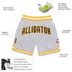 Custom Name Number Personalized Basketball Shorts Brown Gold White Pinstripe Authentic Team Apparel Personalized White Brown