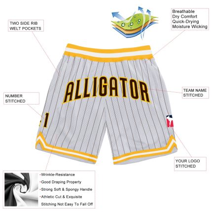Custom Name Number Personalized Basketball Shorts Brown Gold White Pinstripe Authentic Team Apparel Personalized White Brown