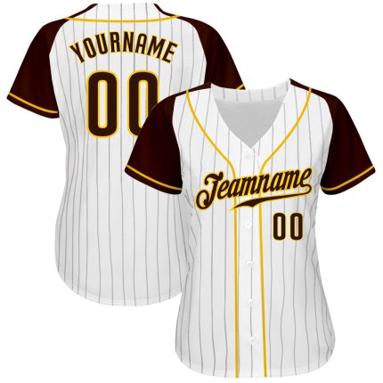 Custom Name Number Personalized Baseball Jersey - White Brown Pinstripe Raglan Sleeves Authentic Team Gear Personalized White
