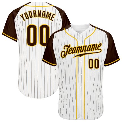 Custom Name Number Personalized Baseball Jersey - White Brown Pinstripe Raglan Sleeves Authentic Team Gear Personalized White