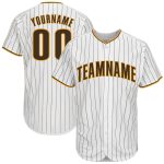 Custom Name Number Baseball Jersey - Personalized Brown Gold White Pinstripe Team Gear Personalized White Brown Pinstripe