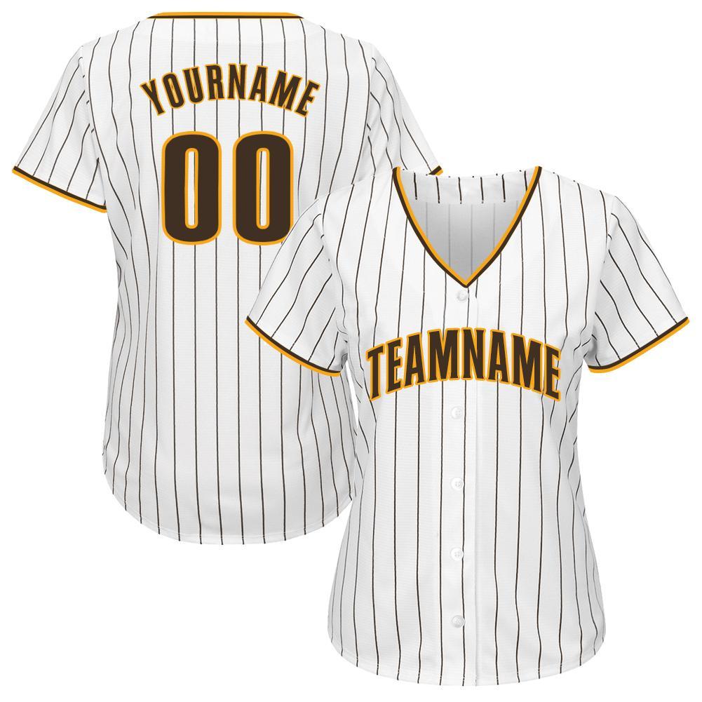 Personalized Pinstripe Softball Jersey with Custom Name & Number - Brown Gold Color Personalized White Brown Pinstripe Brown-Gold