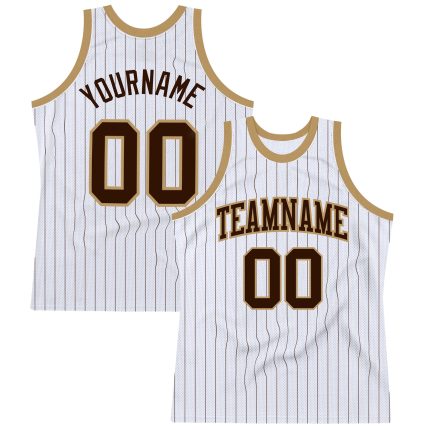 Custom Personalized Basketball Jersey - White Brown Pinstripe with Team Name and Number - Authentic Old Gold Design Personalized