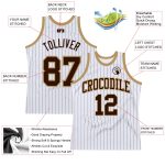 Custom Personalized Basketball Jersey - White Brown Pinstripe with Team Name and Number - Authentic Old Gold Design Personalized