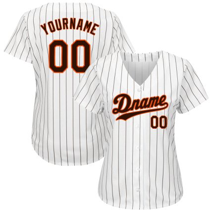 Personalized Brown-Orange Pinstripe Baseball Jersey - Authentic White Brown Design Personalized White Brown Pinstripe Brown-Orange