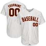 Custom Name Number Personalized Brown-Orange Pinstripe Baseball Jersey - Authentic Team Apparel Personalized White Brown