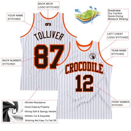 Custom Name Number Personalized Basketball Jersey White Brown Orange Pinstripe Authentic Team Sports Apparel Personalized