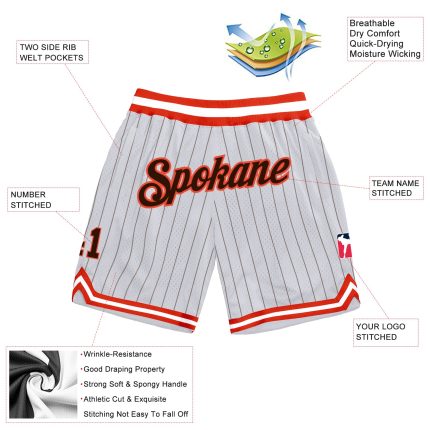 Custom Name Number Personalized Basketball Shorts White Brown Pinstripe Brown-Orange Authentic Team Apparel Personalized