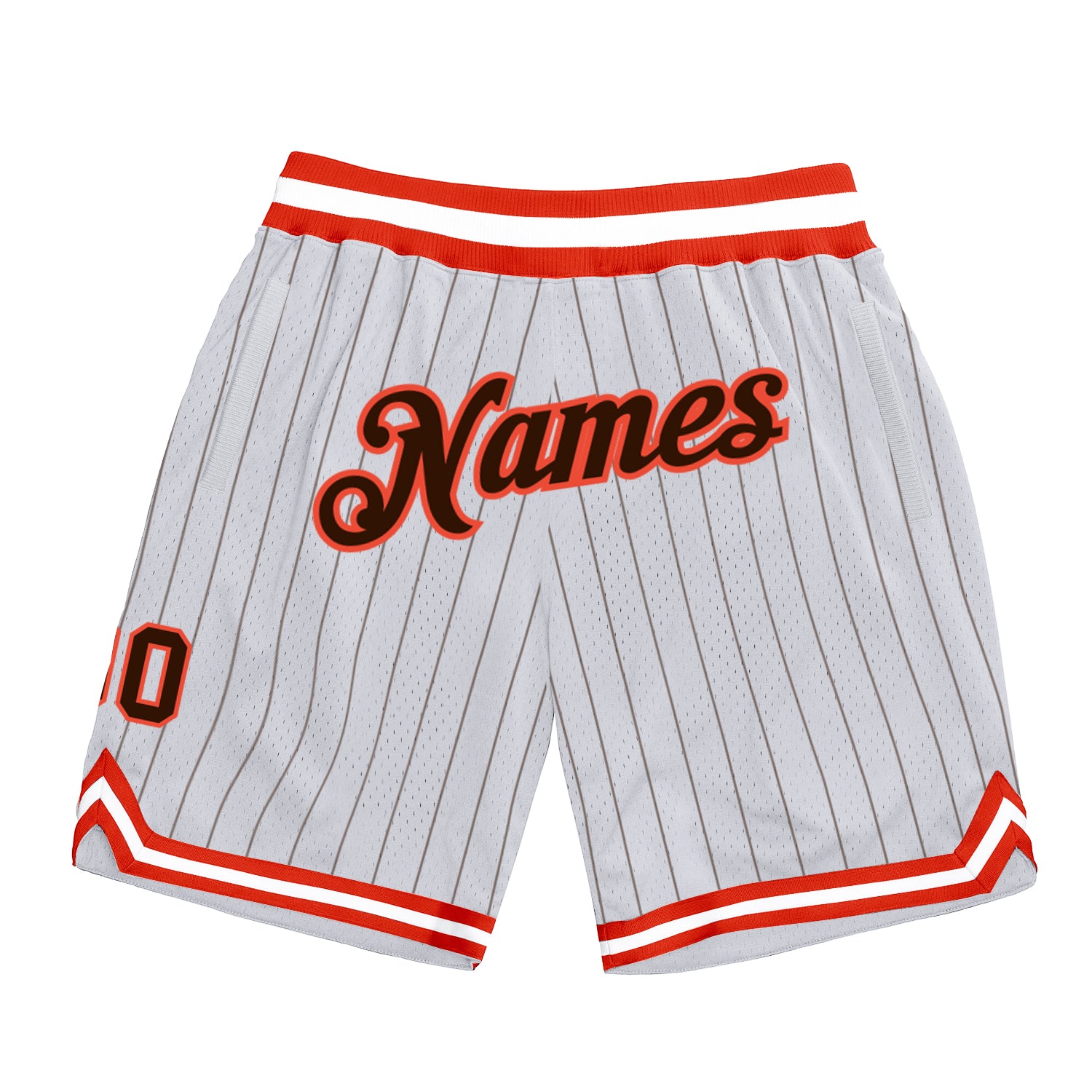 Custom Name Number Personalized Basketball Shorts White Brown Pinstripe Brown-Orange Authentic Team Apparel Personalized