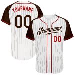 Custom Name Number Baseball Jersey, Personalized White Brown Red Pinstripe Authentic Raglan Sleeves Personalized White Brown