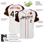 Custom Name Number Baseball Jersey, Personalized White Brown Red Pinstripe Authentic Raglan Sleeves Personalized White Brown