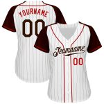 Custom Name Number Baseball Jersey, Personalized White Brown Red Pinstripe Authentic Raglan Sleeves Personalized White Brown