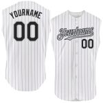 Custom Name and Number Personalized Baseball Jersey Gold Pinstripe White Brown Sleeveless Authentic Personalized White Brown