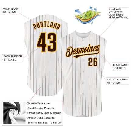 Custom Name Number Personalized Orange Brown Pinstripe Sleeveless Baseball Jersey for Teams Personalized White Brown Pinstripe