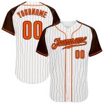 Custom Name and Number Baseball Jersey - Personalized Orange-Brown Pinstripe Raglan Sleeves Design Personalized White Brown