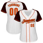 Custom Name and Number Baseball Jersey - Personalized Orange-Brown Pinstripe Raglan Sleeves Design Personalized White Brown