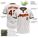Custom Name and Number Unisex Softball Jersey - Two-Button White Brown Pinstripe Design Personalized White Brown Pinstripe