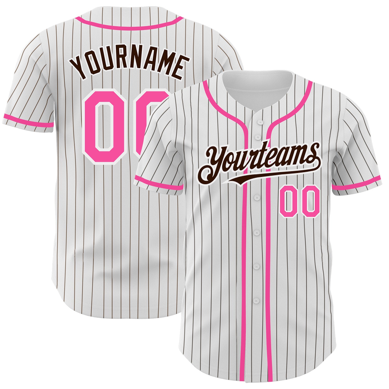 Custom Name Number Personalized Baseball Jersey - White Brown Pinstripe Pink Authentic Team Jersey Personalized White Brown