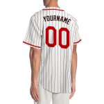 Custom Team Baseball Jersey - Personalized White & Brown Pinstripe with Red-Brown Name & Number Personalized White Brown