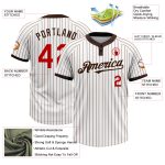Custom Team Name and Number Unisex Softball Jersey - Personalized Red White Brown Pinstripe Two-Button Design Personalized