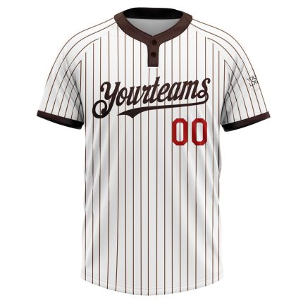 Custom Team Name and Number Unisex Softball Jersey - Personalized Red White Brown Pinstripe Two-Button Design Personalized