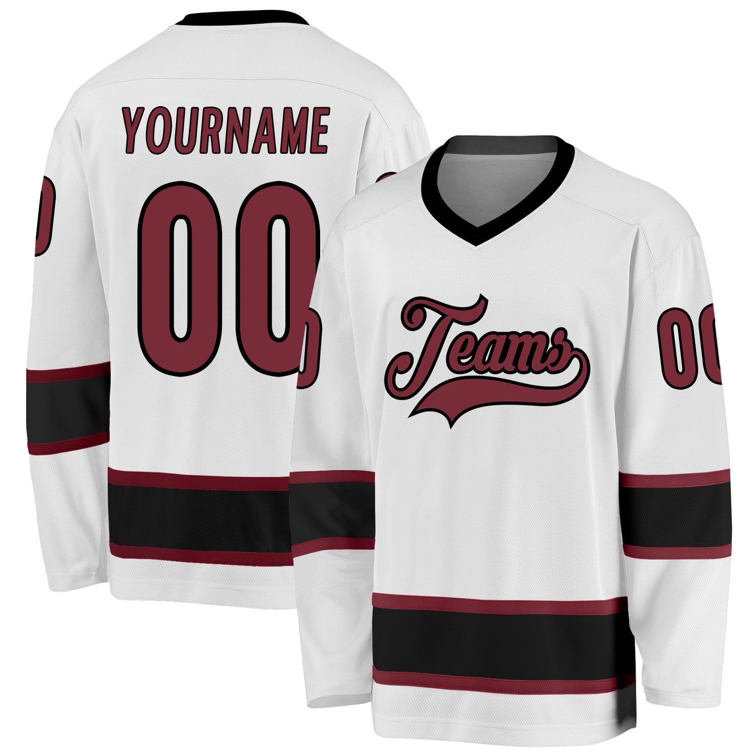Custom Name and Number Hockey Jersey in White Burgundy-Black, Personalized Team Apparel Personalized White Burgundy-Black