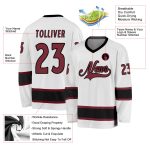 Custom Name and Number Hockey Jersey in White Burgundy-Black, Personalized Team Apparel Personalized White Burgundy-Black
