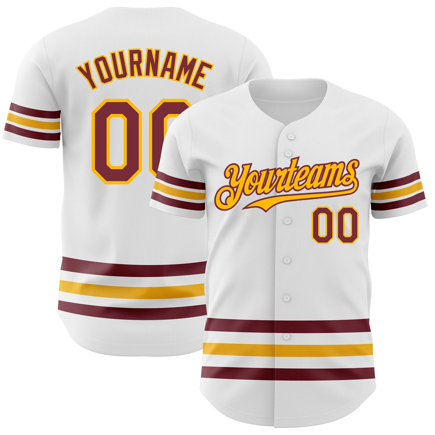 Custom Name and Number Authentic Baseball Jersey in White Burgundy Gold Line - Personalized Team Jersey Personalized White