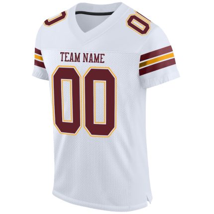 Custom Team Football Jersey with Personalized Name & Number - White Burgundy Gold Mesh Authentic Personalized White Burgundy-Gold