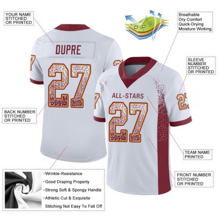 Custom Name and Number Personalized White Burgundy-Gold Mesh Football Jersey - Drift Fashion Team Jersey Personalized White